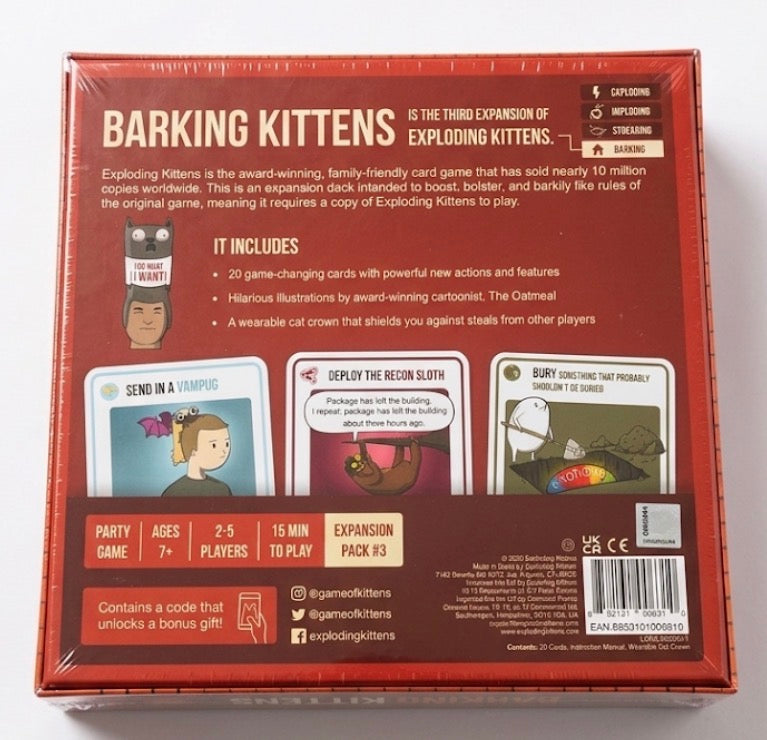 Exploding Kittens 第3弾拡張パック Barking Kittens 英語版 パッケージ背面