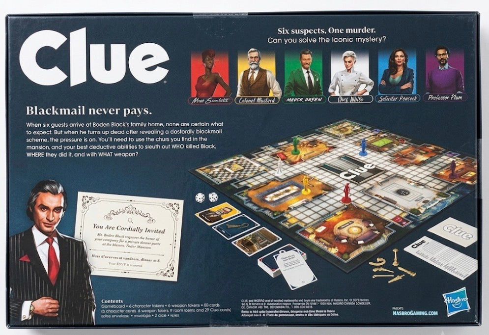 Hasbro Clue 英語版ボードゲーム 内容紹介付き商品箱背面