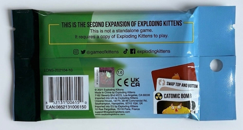 Exploding Kittens 第2弾拡張パック Streaking Kittens 英語版 パッケージ背面