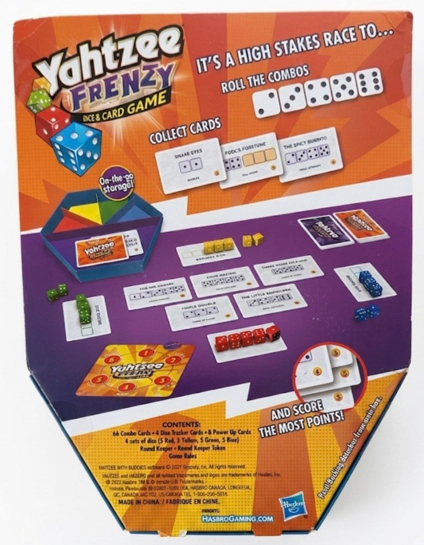 Hasbro Gaming Yahtzee Frenzy 英語版 ゲーム内容紹介付き商品箱背面