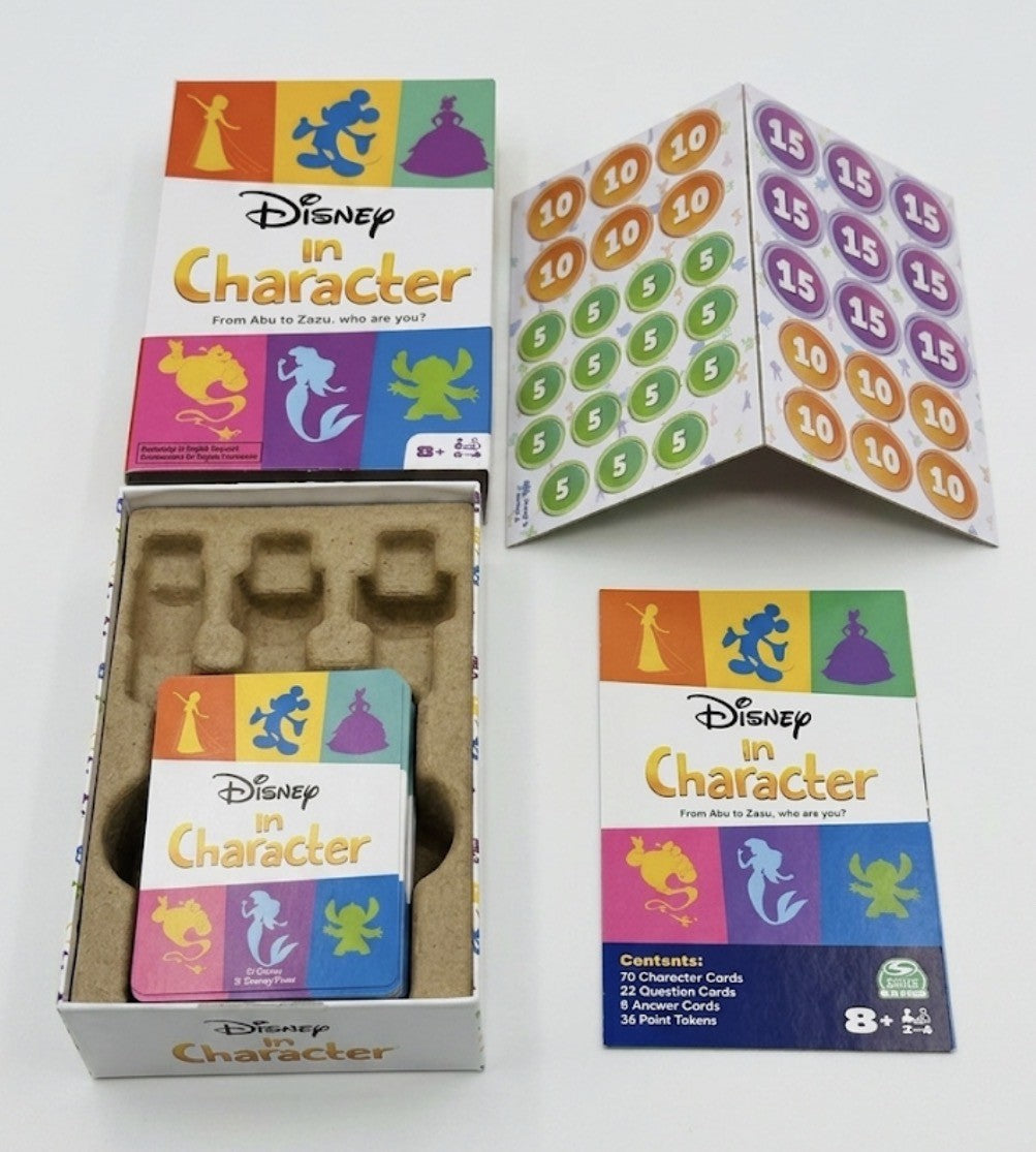 Disney in Character 内容物一覧。カード、ポイントトークン、説明書、箱内部の状態