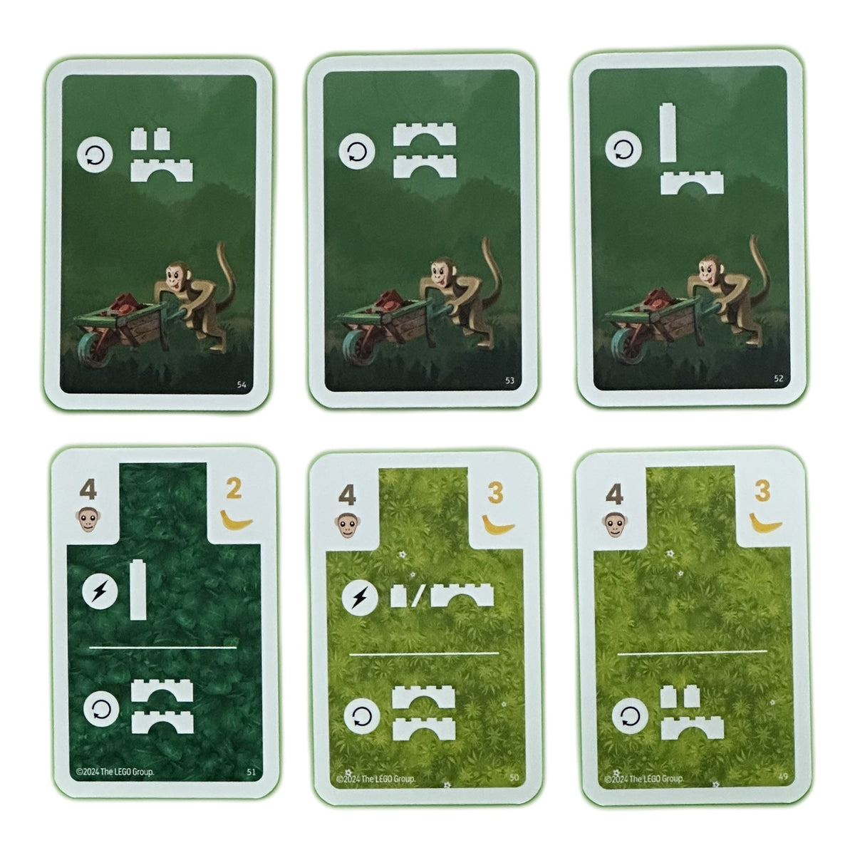 モンキーカードとプレーヤーボード。アイコンと数字だけで書かれており、英語の文章はありません