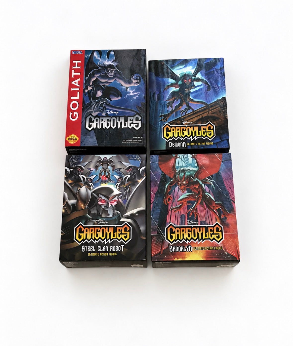 NECA ガーゴイルズ アルティメット 4体セット（ゴライアス・デモーナ・スチール・クラン・ロボット・ブルックリン）のパッケージ